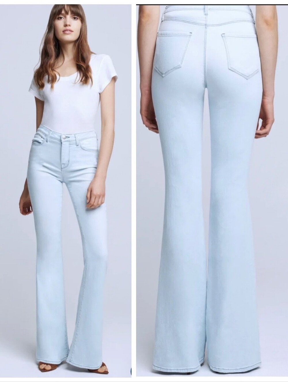 L'AGENCE $275 Bell High-Rise Flare Jeans "Bleach Down" Women's 28 Bohemian Clean